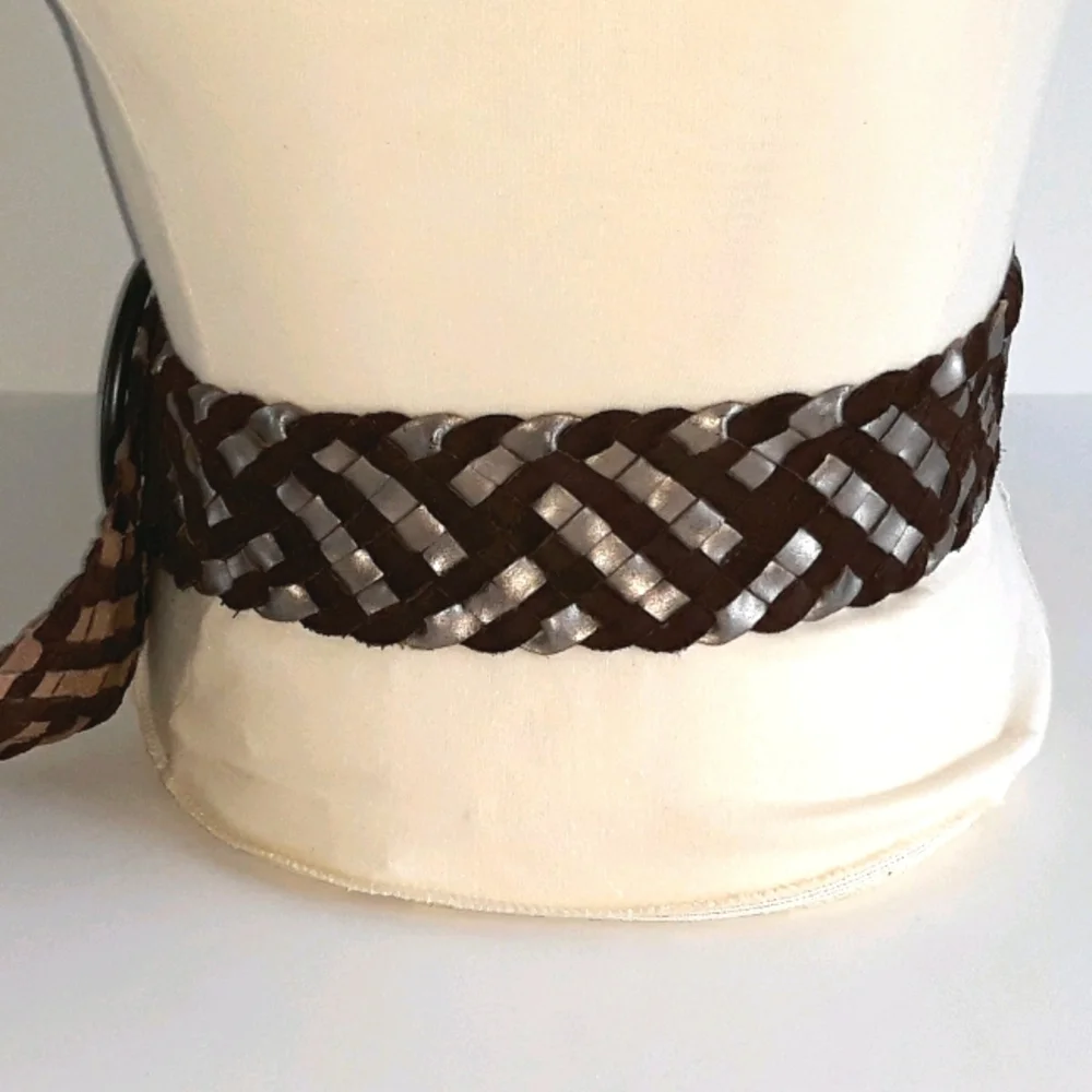 Fossil brown suede & metallic leather braided belt L